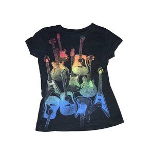 Route 66 Black T-Shirt with Guitars Girls size M (7-8)